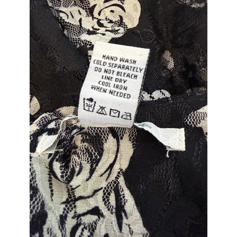American Rag Black and White Rose Print Lace short puff sleeves Dress Size S - Picture 7 of 7